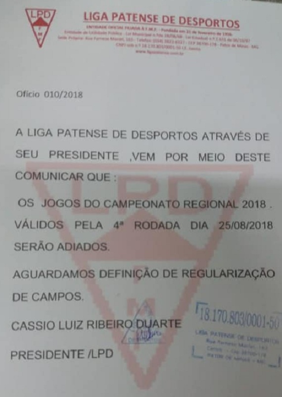 Nota oficial 010-2018 Liga Patense